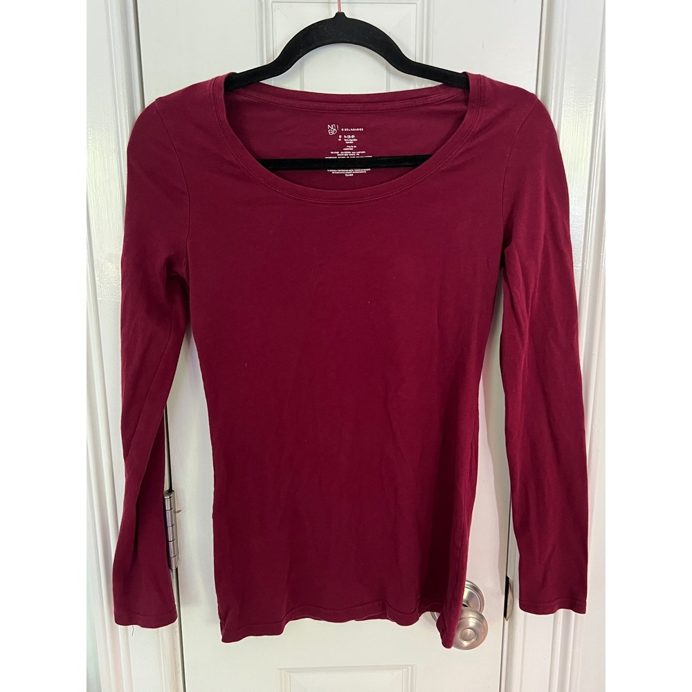 No Boundaries Womens Small 3-5 Burgundy Red Long Sleeve Scoop Neck Tee Shirt